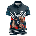Personalised Carlton Blues ANZAC Women Polo Shirt Military Remembrance Australian Football Mascot Camouflage