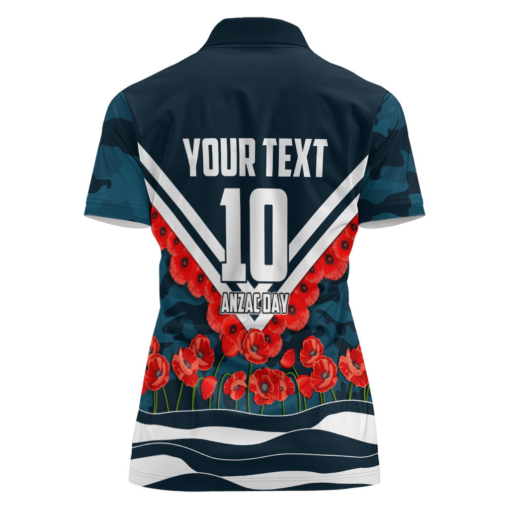 Personalised Carlton Blues ANZAC Women Polo Shirt Military Remembrance Australian Football Mascot Camouflage