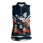 Personalised Carlton Blues ANZAC Women Sleeveless Polo Shirt Military Remembrance Australian Football Mascot Camouflage