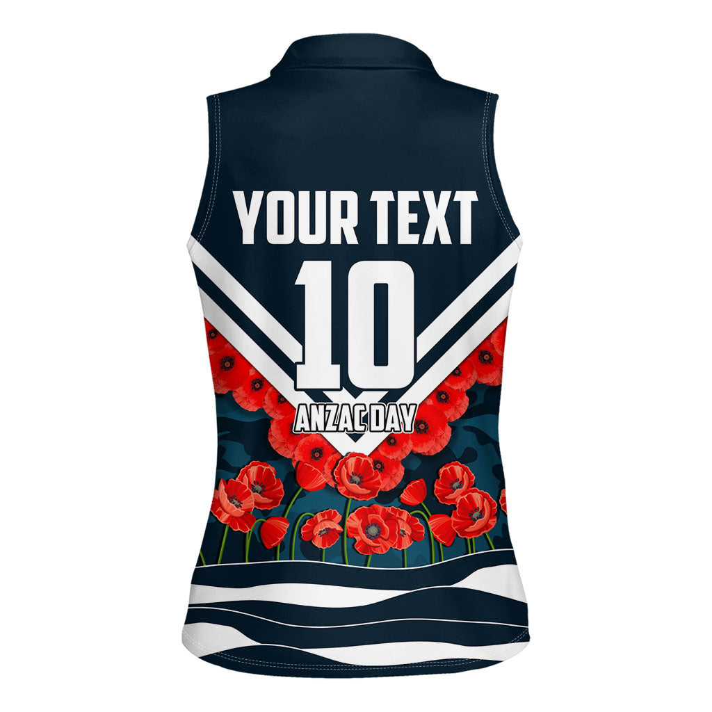 Personalised Carlton Blues ANZAC Women Sleeveless Polo Shirt Military Remembrance Australian Football Mascot Camouflage