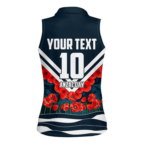 Personalised Carlton Blues ANZAC Women Sleeveless Polo Shirt Military Remembrance Australian Football Mascot Camouflage
