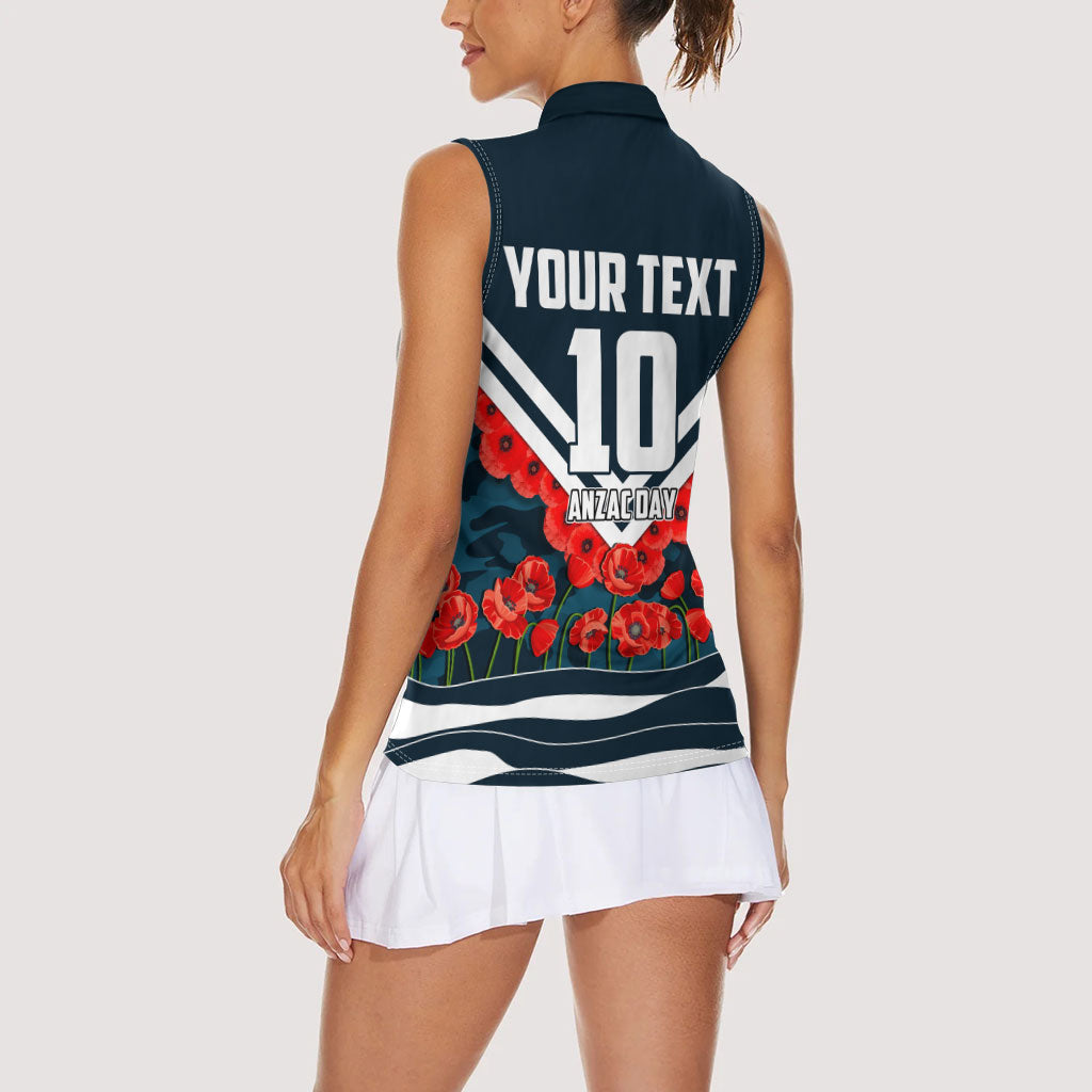 Personalised Carlton Blues ANZAC Women Sleeveless Polo Shirt Military Remembrance Australian Football Mascot Camouflage