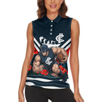 Personalised Carlton Blues ANZAC Women Sleeveless Polo Shirt Military Remembrance Australian Football Mascot Camouflage