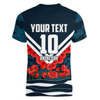 Personalised Carlton Blues ANZAC Women V-Neck T-Shirt Military Remembrance Australian Football Mascot Camouflage