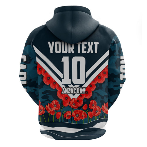 Personalised Carlton Blues ANZAC Zip Hoodie Military Remembrance Australian Football Mascot Camouflage