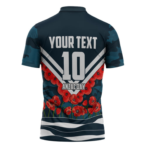 Personalised Carlton Blues ANZAC Zipper Polo Shirt Military Remembrance Australian Football Mascot Camouflage
