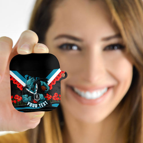 Personalised Port Adelaide Power ANZAC AirPods Case Military Remembrance Australian Football Mascot Camouflage