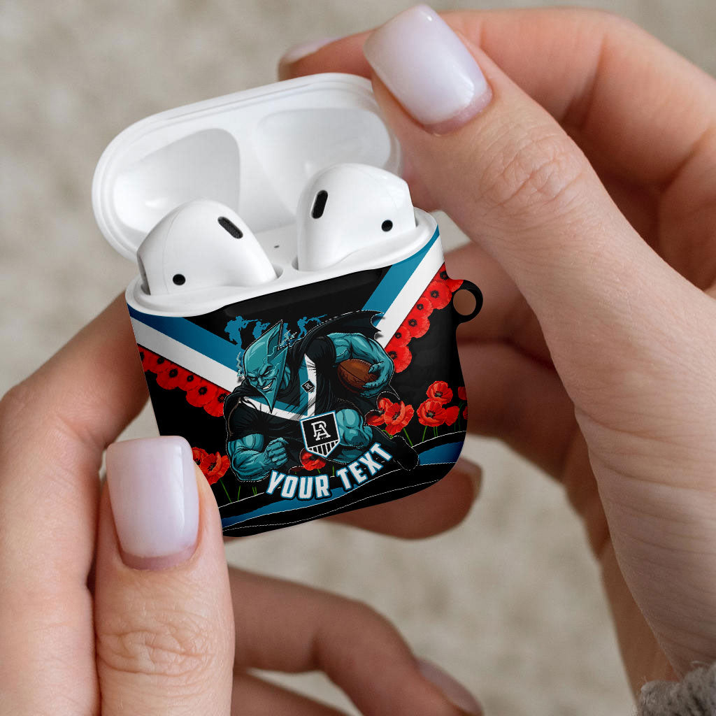 Personalised Port Adelaide Power ANZAC AirPods Case Military Remembrance Australian Football Mascot Camouflage