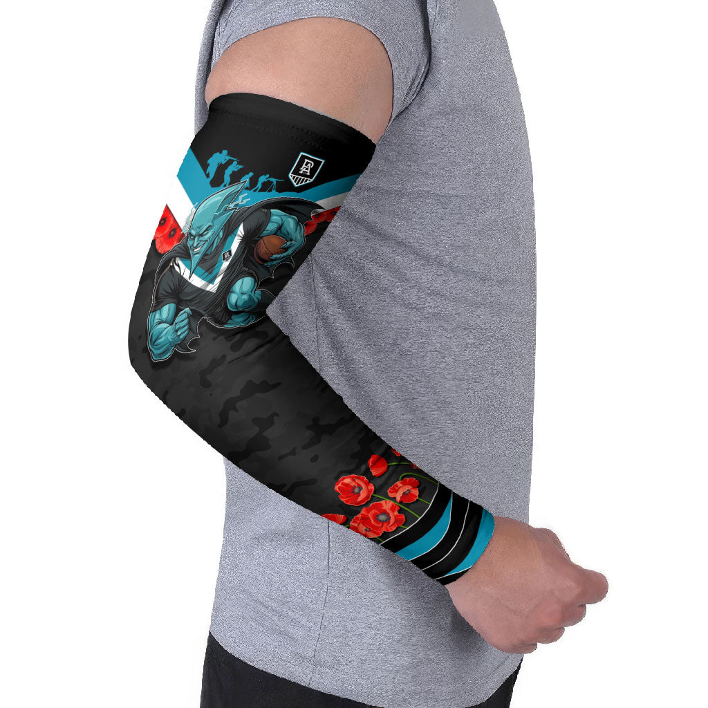 Personalised Port Adelaide Power ANZAC Arm Sleeves Military Remembrance Australian Football Mascot Camouflage