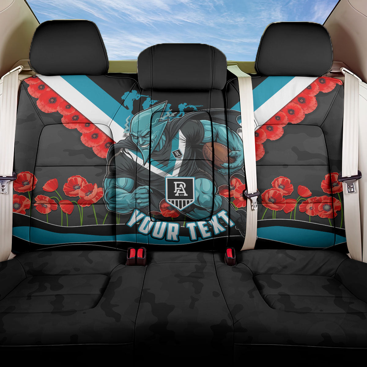 Personalised Port Adelaide Power ANZAC Back Car Seat Cover Military Remembrance Australian Football Mascot Camouflage