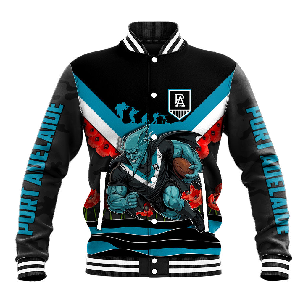 Personalised Port Adelaide Power ANZAC Baseball Jacket Military Remembrance Australian Football Mascot Camouflage