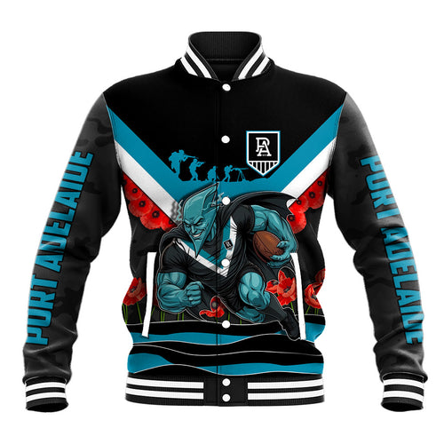 Personalised Port Adelaide Power ANZAC Baseball Jacket Military Remembrance Australian Football Mascot Camouflage