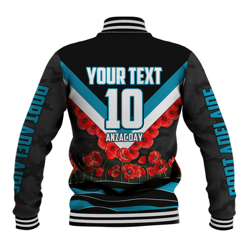 Personalised Port Adelaide Power ANZAC Baseball Jacket Military Remembrance Australian Football Mascot Camouflage