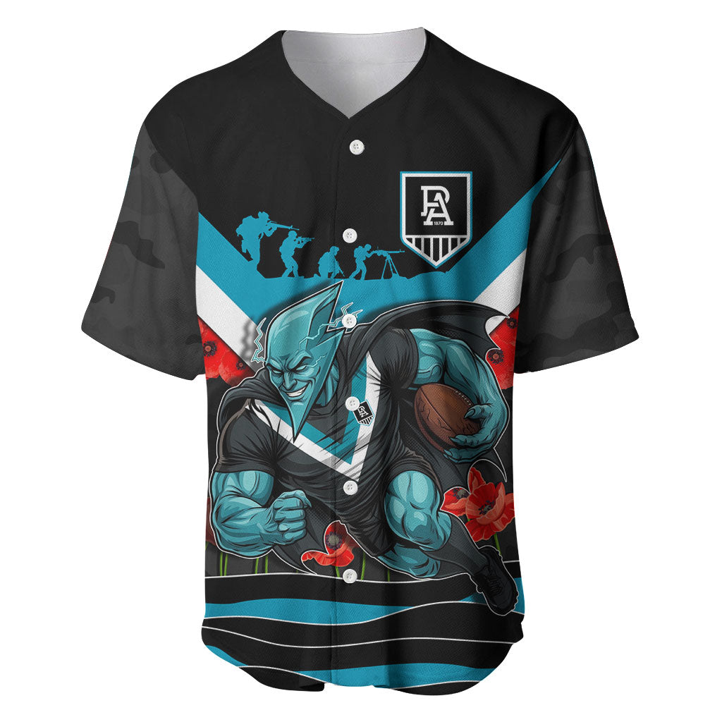 Personalised Port Adelaide Power ANZAC Baseball Jersey Military Remembrance Australian Football Mascot Camouflage