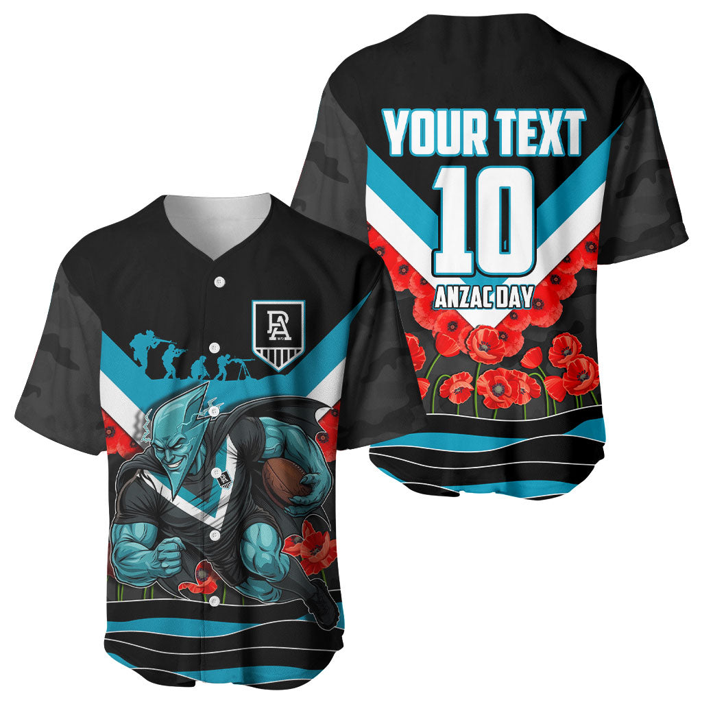 Personalised Port Adelaide Power ANZAC Baseball Jersey Military Remembrance Australian Football Mascot Camouflage