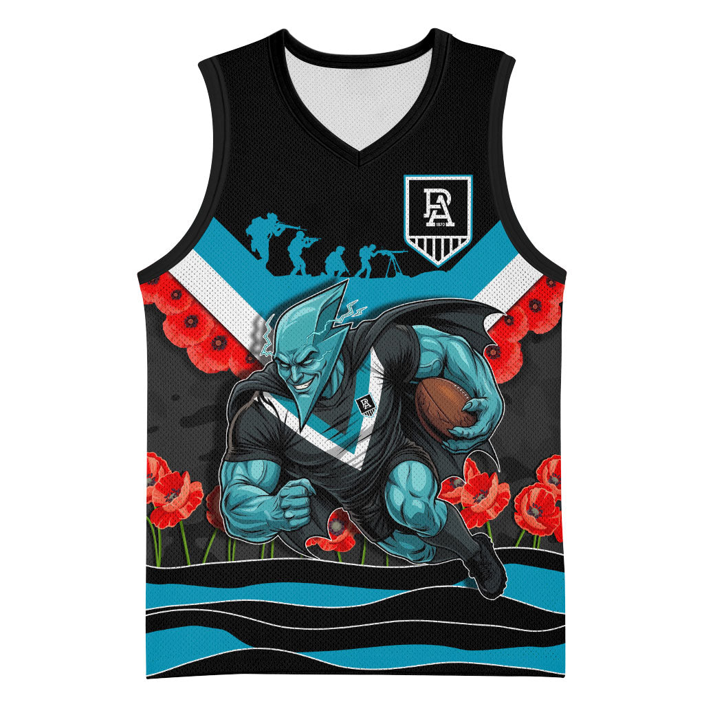 Personalised Port Adelaide Power ANZAC Basketball Jersey Military Remembrance Australian Football Mascot Camouflage