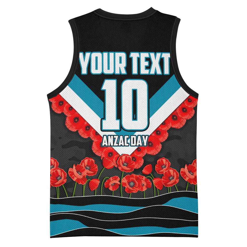 Personalised Port Adelaide Power ANZAC Basketball Jersey Military Remembrance Australian Football Mascot Camouflage