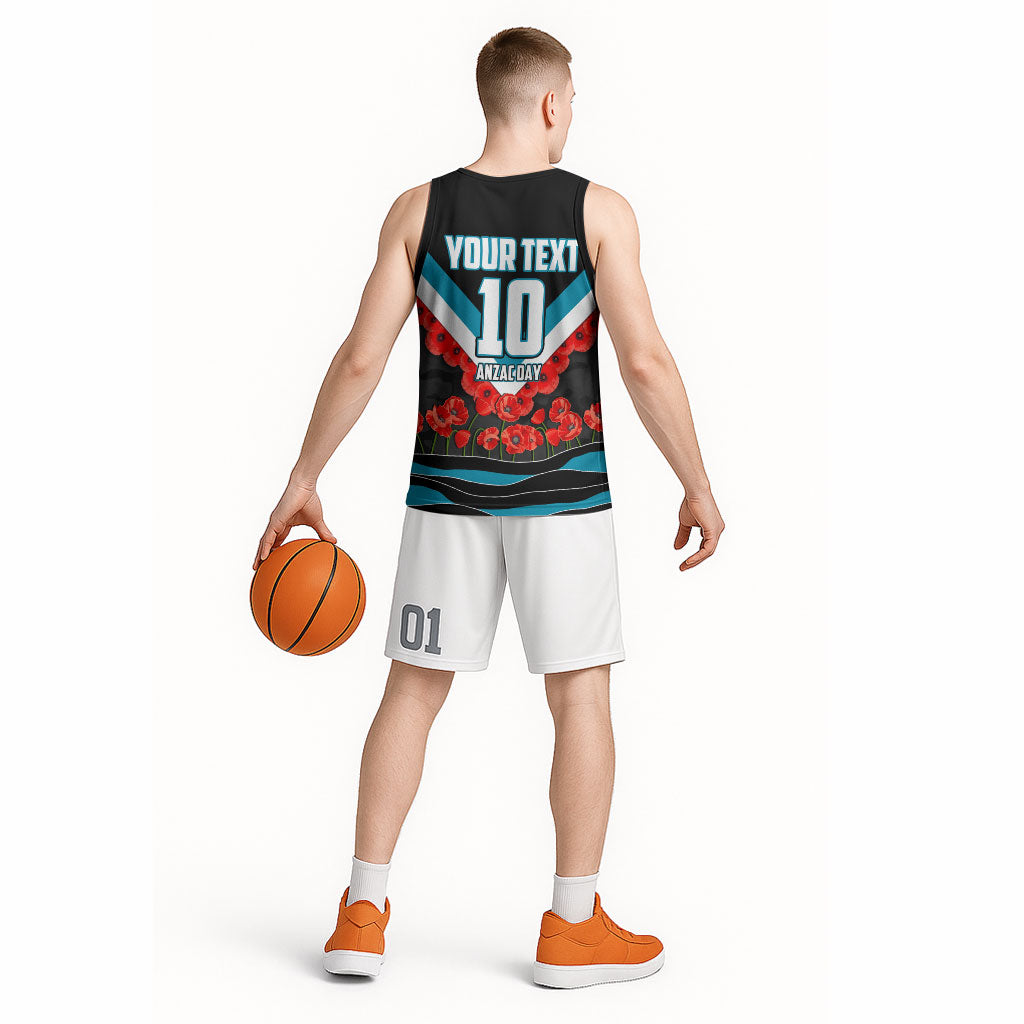 Personalised Port Adelaide Power ANZAC Basketball Jersey Military Remembrance Australian Football Mascot Camouflage