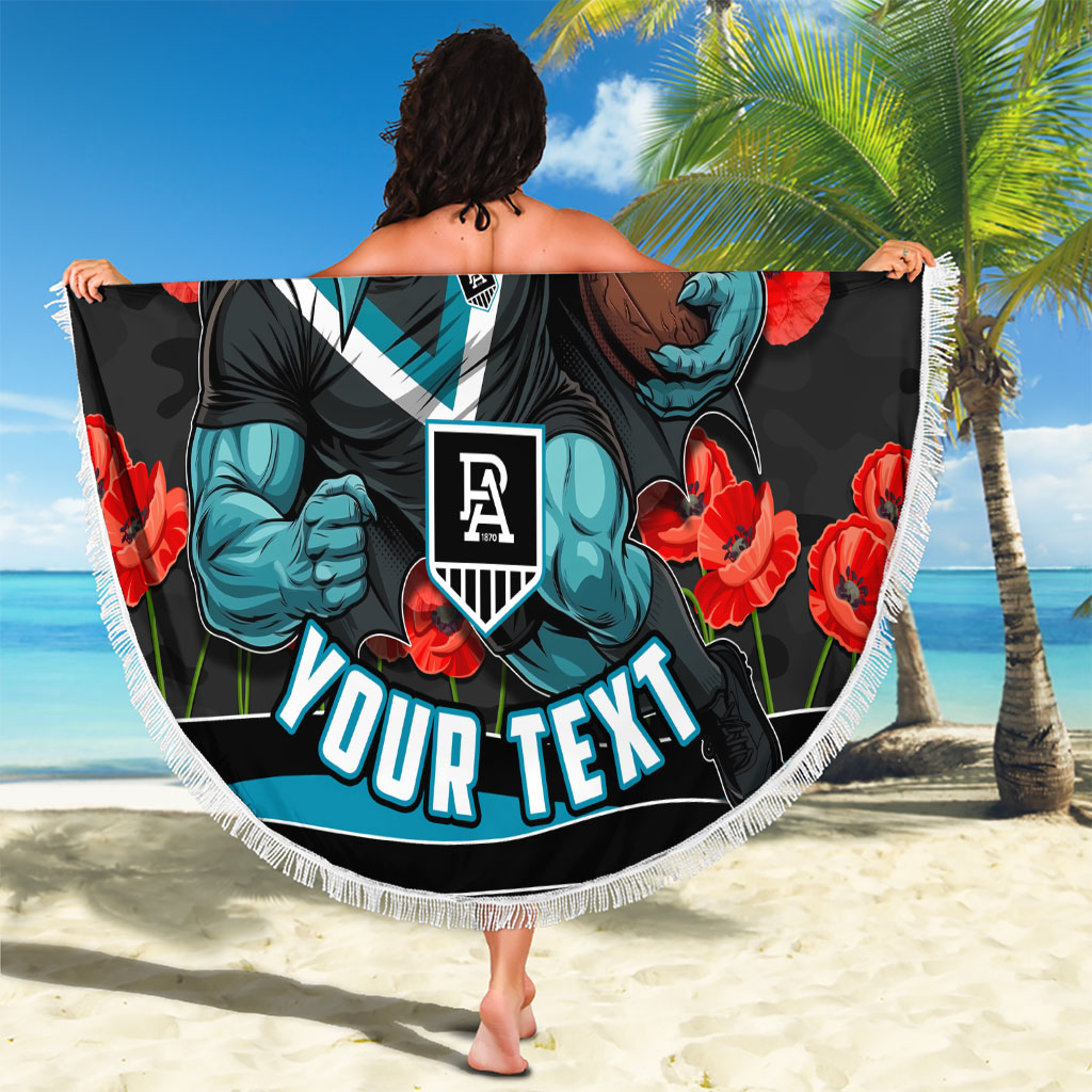 Personalised Port Adelaide Power ANZAC Beach Blanket Military Remembrance Australian Football Mascot Camouflage