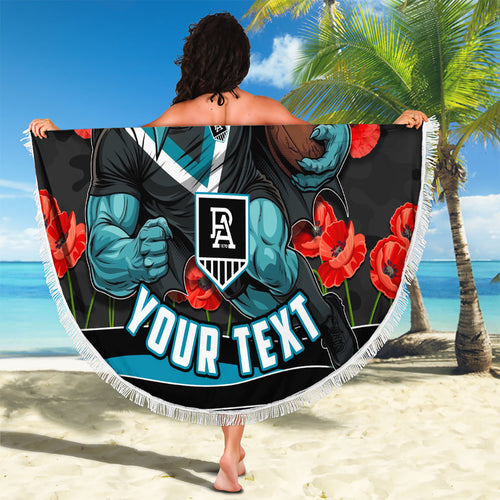 Personalised Port Adelaide Power ANZAC Beach Blanket Military Remembrance Australian Football Mascot Camouflage