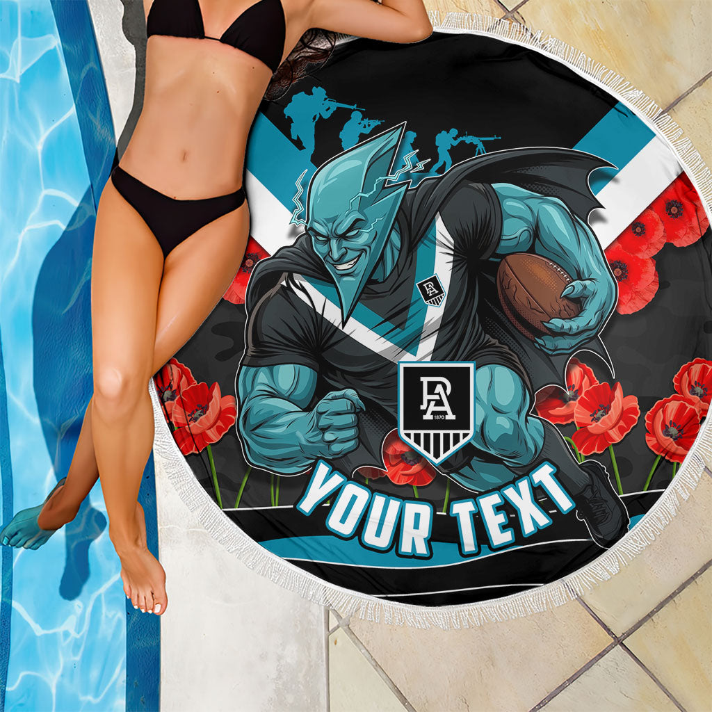 Personalised Port Adelaide Power ANZAC Beach Blanket Military Remembrance Australian Football Mascot Camouflage