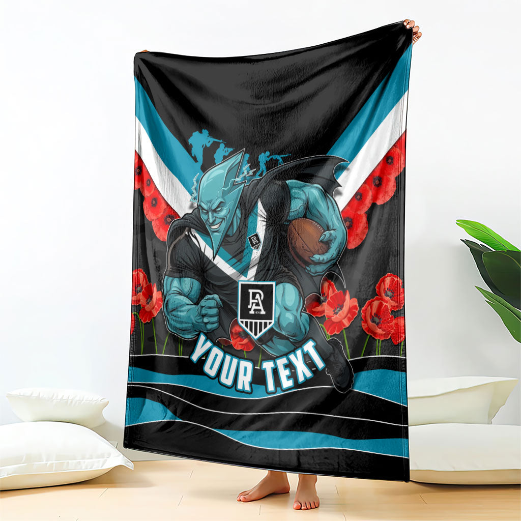 Personalised Port Adelaide Power ANZAC Blanket Military Remembrance Australian Football Mascot Camouflage