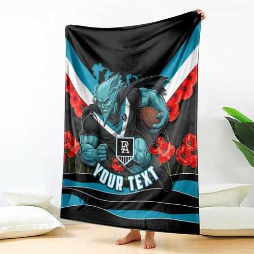 Personalised Port Adelaide Power ANZAC Blanket Military Remembrance Australian Football Mascot Camouflage
