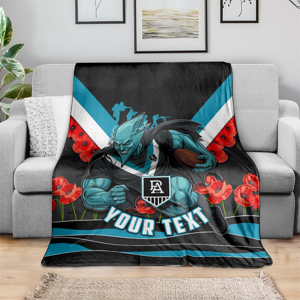Personalised Port Adelaide Power ANZAC Blanket Military Remembrance Australian Football Mascot Camouflage