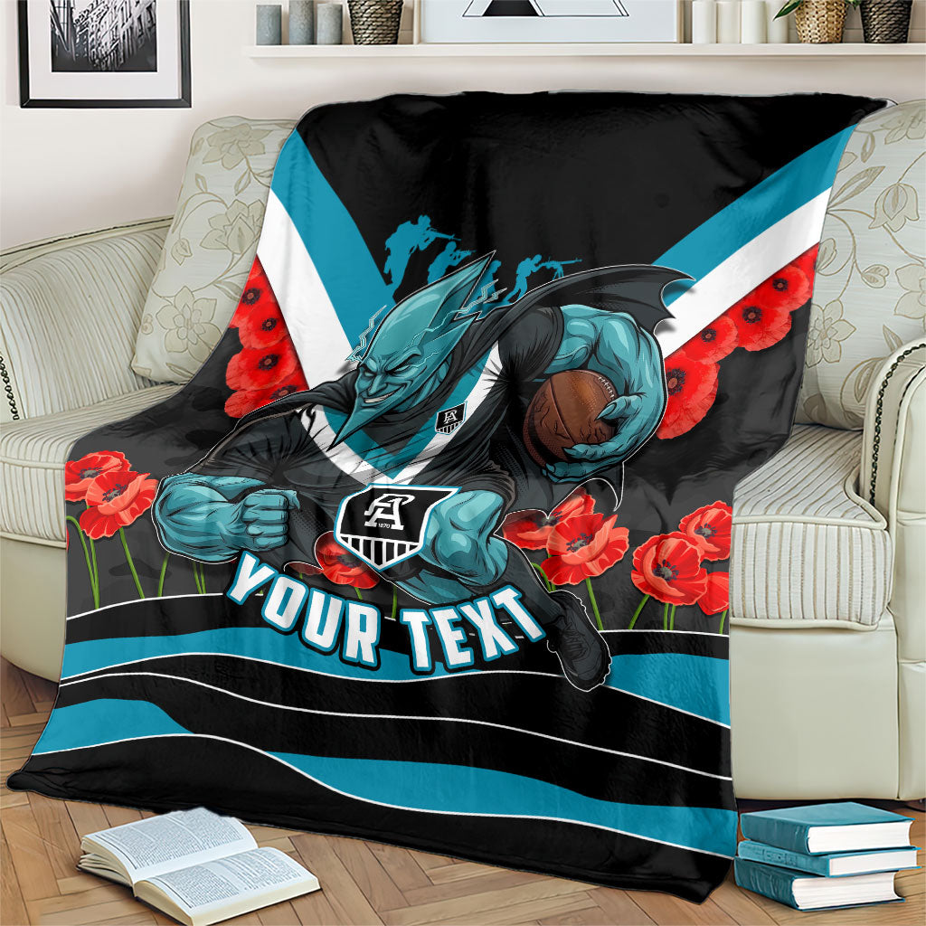 Personalised Port Adelaide Power ANZAC Blanket Military Remembrance Australian Football Mascot Camouflage