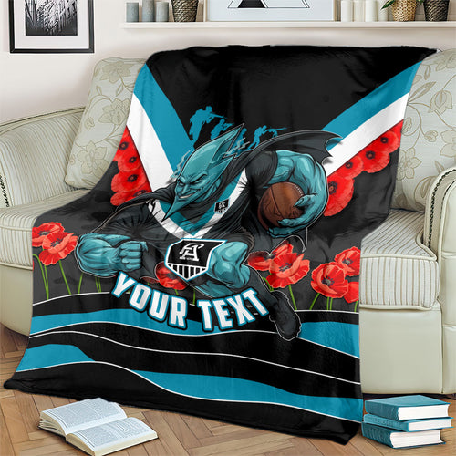 Personalised Port Adelaide Power ANZAC Blanket Military Remembrance Australian Football Mascot Camouflage