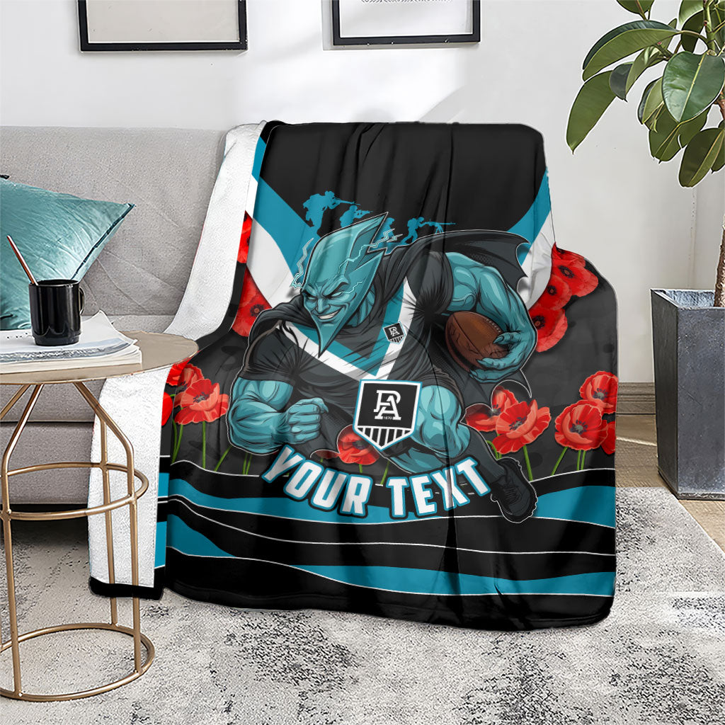 Personalised Port Adelaide Power ANZAC Blanket Military Remembrance Australian Football Mascot Camouflage