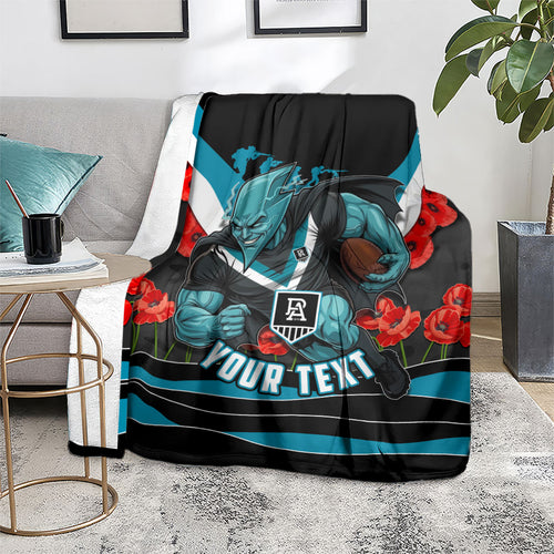 Personalised Port Adelaide Power ANZAC Blanket Military Remembrance Australian Football Mascot Camouflage