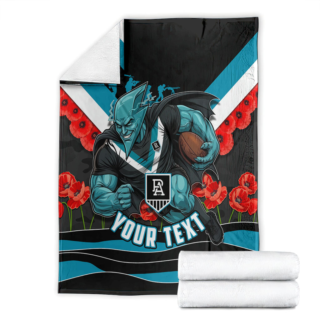 Personalised Port Adelaide Power ANZAC Blanket Military Remembrance Australian Football Mascot Camouflage