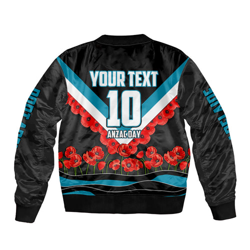Personalised Port Adelaide Power ANZAC Bomber Jacket Military Remembrance Australian Football Mascot Camouflage