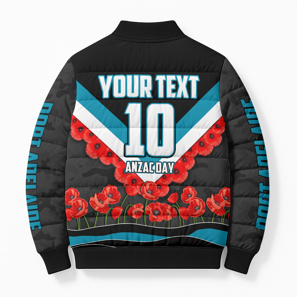 Personalised Port Adelaide Power ANZAC Bomber Puffer Jacket Military Remembrance Australian Football Mascot Camouflage