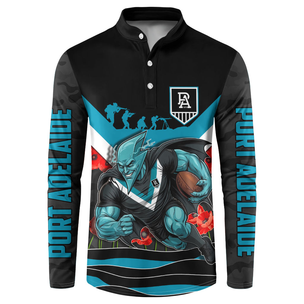 Personalised Port Adelaide Power ANZAC Button Sweatshirt Military Remembrance Australian Football Mascot Camouflage