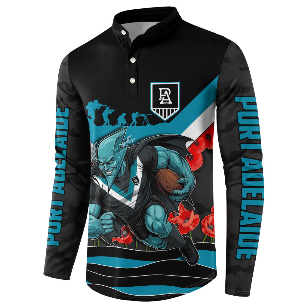 Personalised Port Adelaide Power ANZAC Button Sweatshirt Military Remembrance Australian Football Mascot Camouflage