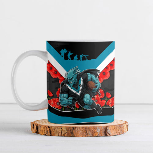 Personalised Port Adelaide Power ANZAC Ceramic Mug Military Remembrance Australian Football Mascot Camouflage