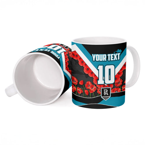 Personalised Port Adelaide Power ANZAC Ceramic Mug Military Remembrance Australian Football Mascot Camouflage