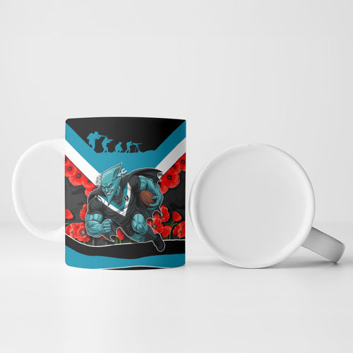 Personalised Port Adelaide Power ANZAC Ceramic Mug Military Remembrance Australian Football Mascot Camouflage