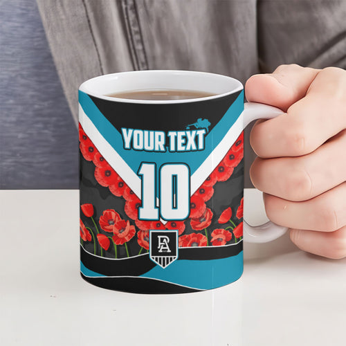Personalised Port Adelaide Power ANZAC Ceramic Mug Military Remembrance Australian Football Mascot Camouflage