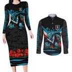 Personalised Port Adelaide Power ANZAC Couples Matching Long Sleeve Bodycon Dress and Long Sleeve Button Shirt Military Remembrance Australian Football Mascot Camouflage