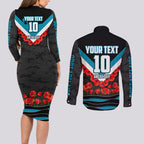 Personalised Port Adelaide Power ANZAC Couples Matching Long Sleeve Bodycon Dress and Long Sleeve Button Shirt Military Remembrance Australian Football Mascot Camouflage