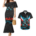 Personalised Port Adelaide Power ANZAC Couples Matching Mermaid Dress and Hawaiian Shirt Military Remembrance Australian Football Mascot Camouflage
