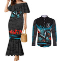 Personalised Port Adelaide Power ANZAC Couples Matching Mermaid Dress and Long Sleeve Button Shirt Military Remembrance Australian Football Mascot Camouflage