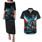 Personalised Port Adelaide Power ANZAC Couples Matching Puletasi and Hawaiian Shirt Military Remembrance Australian Football Mascot Camouflage