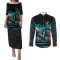 Personalised Port Adelaide Power ANZAC Couples Matching Puletasi and Long Sleeve Button Shirt Military Remembrance Australian Football Mascot Camouflage