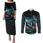 Personalised Port Adelaide Power ANZAC Couples Matching Puletasi and Long Sleeve Button Shirt Military Remembrance Australian Football Mascot Camouflage