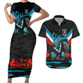Personalised Port Adelaide Power ANZAC Couples Matching Short Sleeve Bodycon Dress and Hawaiian Shirt Military Remembrance Australian Football Mascot Camouflage
