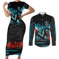 Personalised Port Adelaide Power ANZAC Couples Matching Short Sleeve Bodycon Dress and Long Sleeve Button Shirt Military Remembrance Australian Football Mascot Camouflage